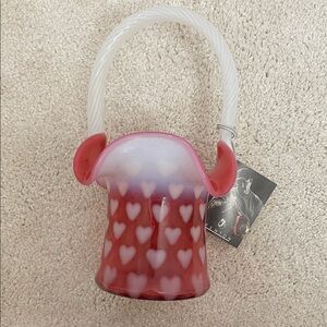 Fenton Pink and White Heart Glass Vase